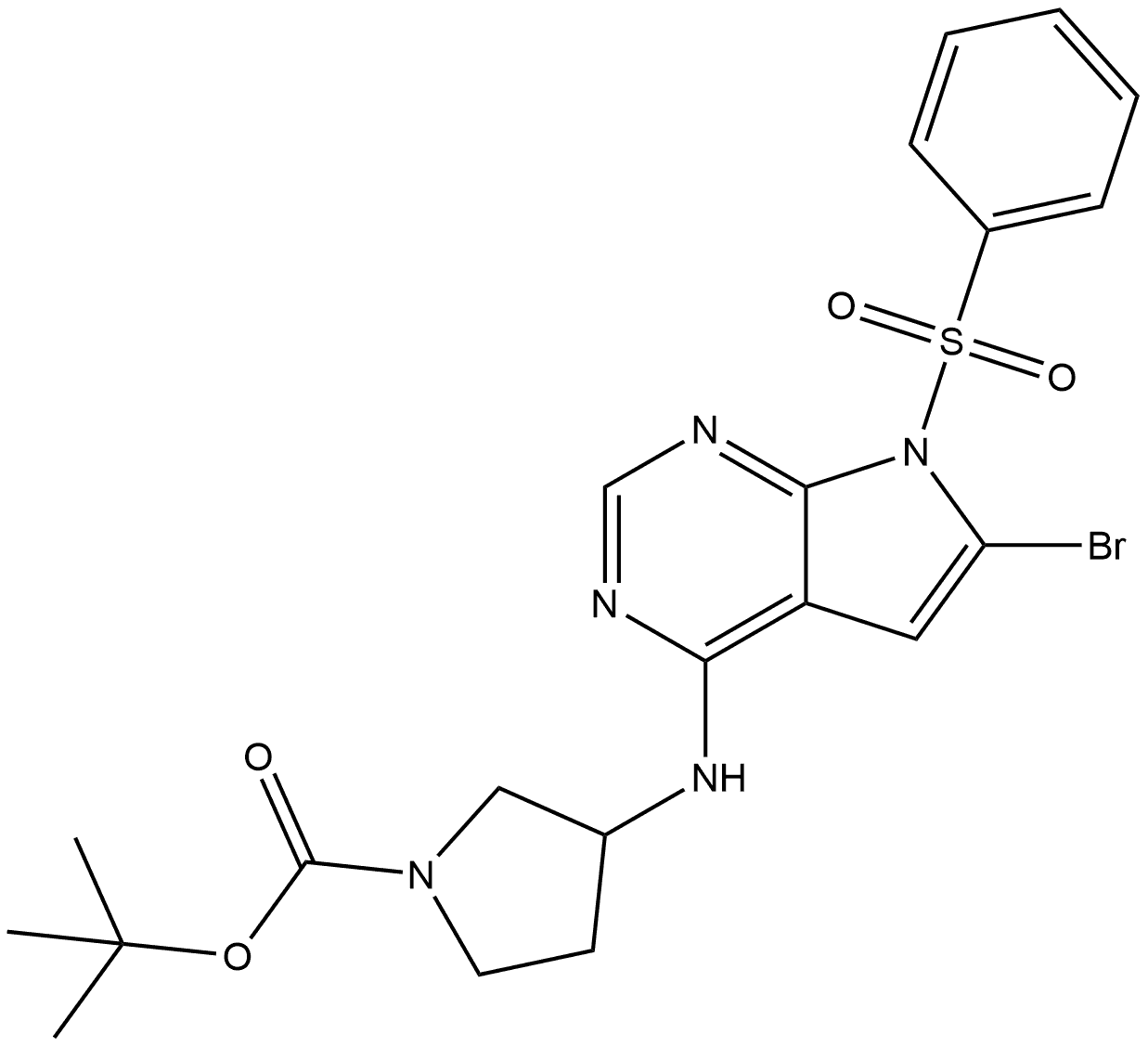 (R)-3-(7-Benzenesulfonyl-6-bromo-7H-pyrrolo[2,3-d]pyrimidin-4-ylamino)-pyrrolidine-1-carboxylic acid tert-butyl ester