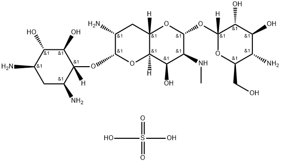 (2R,3R,4S,5S,6S)-5-氨基-2-(((2R,3S,4R,4aR,6S,7R,8aS)-7-氨基-6-(((1R,2R,3S,4R,6S)-4,6-diamino-2,3-dihydroxycyclohexyl)oxy)-4-二氨基-2,3-二羟环己基)氧基)-4-羟基-3-（甲胺基）八氢吡喃并[3,2-b]吡喃-2-基）氧基）-6-（羟甲基）四氢-2H-吡喃-3,4-二醇硫酸盐