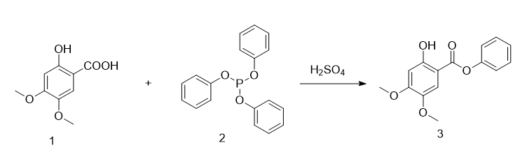 2-羟基-4,5-二甲氧基苯甲酸苯酯的合成路线